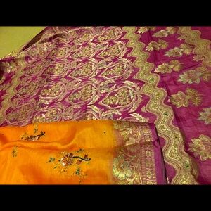 Saree zari work purple and orange